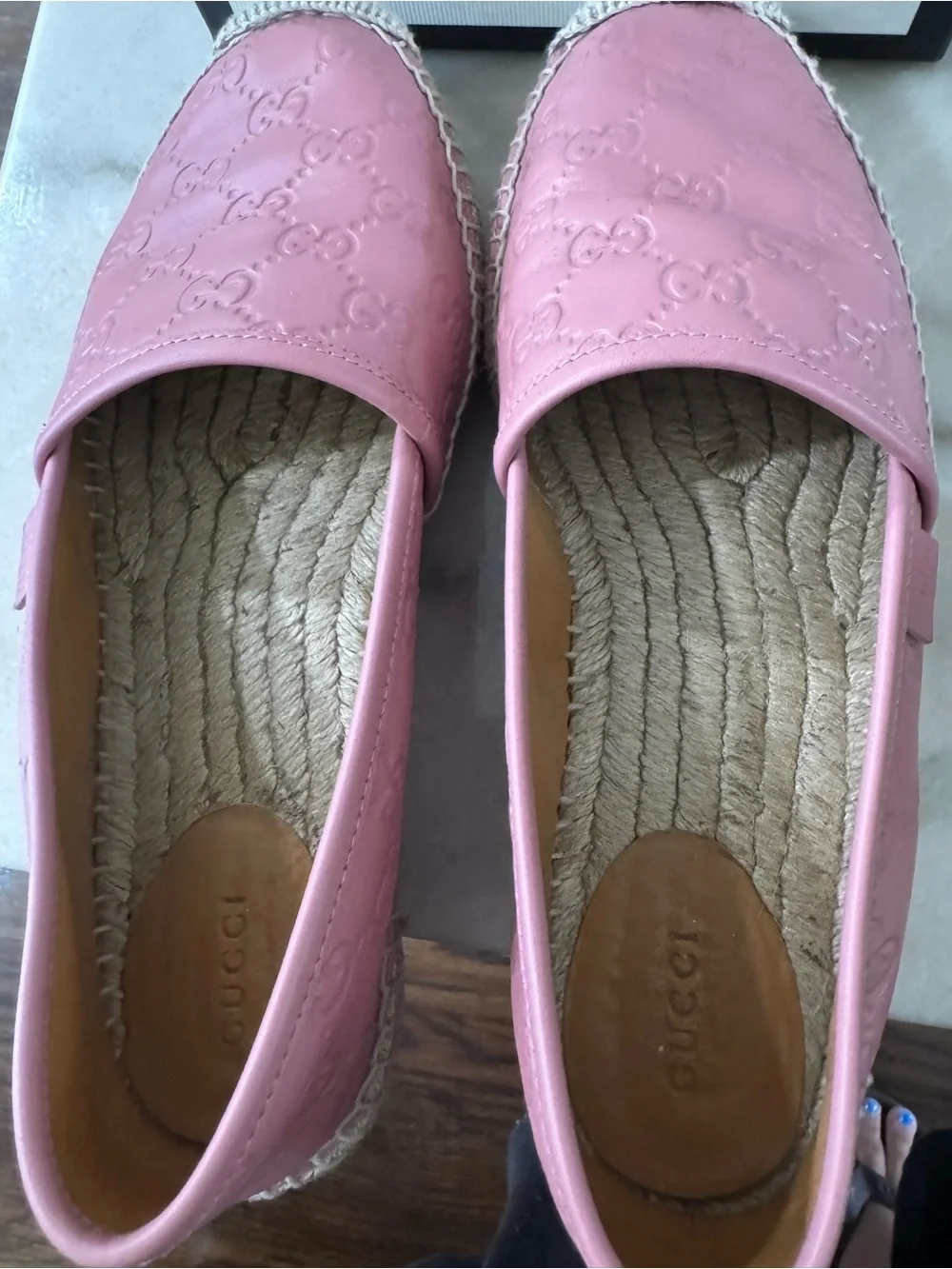 Gucci Pink Embossed Leather Espadrille Flats